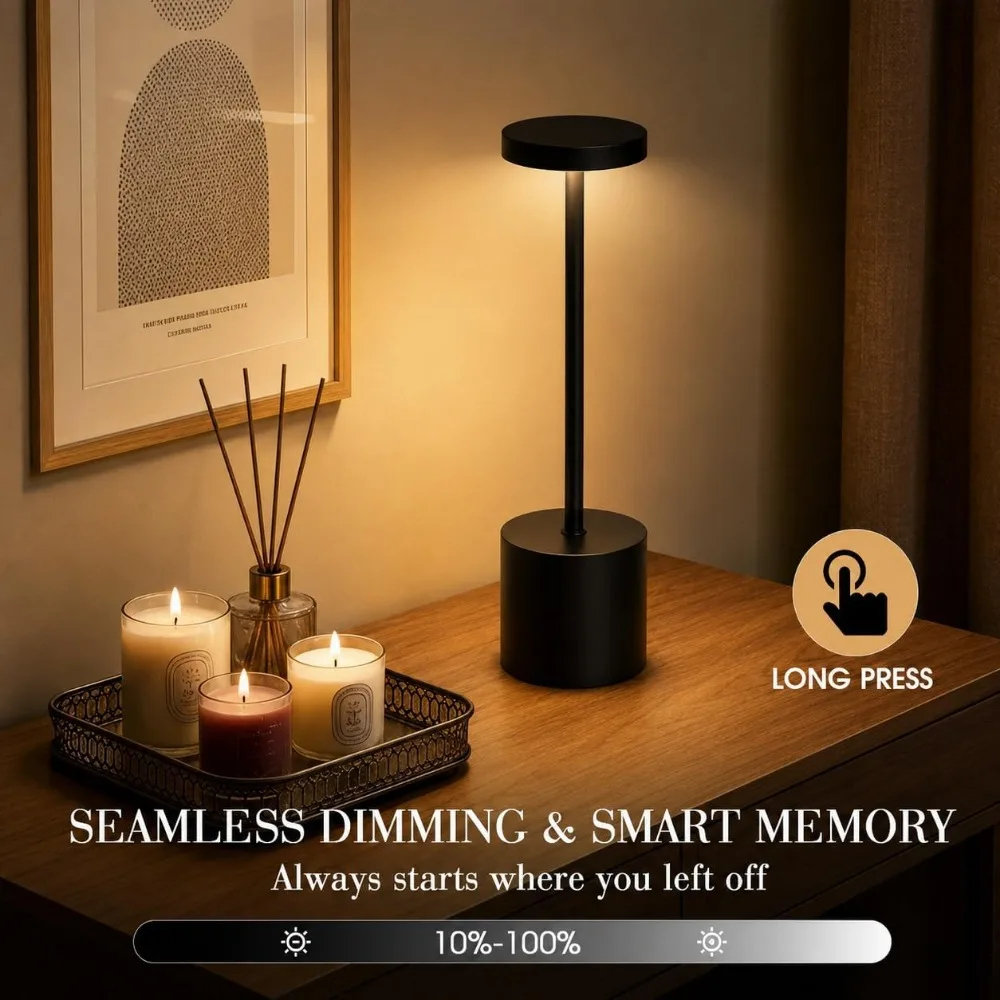 Cordless Table Lamp Set 5000mAh Battery Touch Control Stepless Dimming 3 Modes Waterproof Portable Indoor Outdoor Light view 6