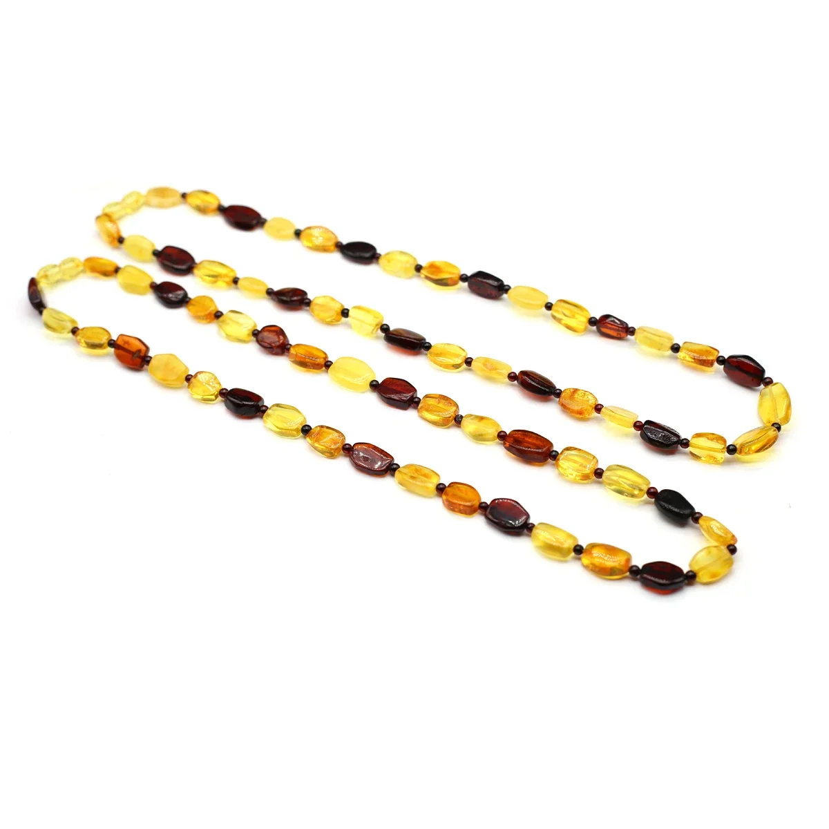 Natural Stone Two Tone Amber Beads Necklace Oval Yellow Brown Amber Jewelry Commemorative Christmas 43cm