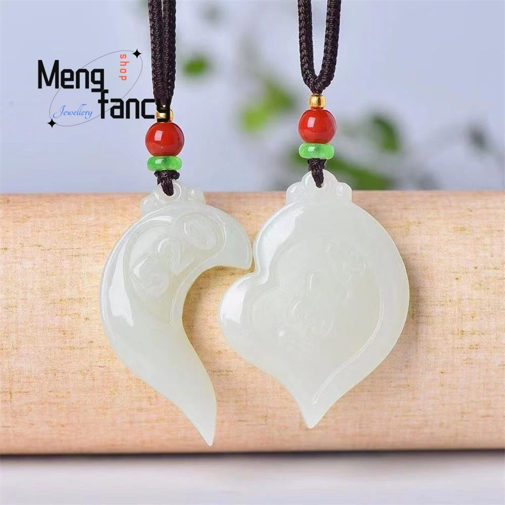 Natural Hetian White Jade Couple Models Heart Exquisite Elegant Simple High-grade Handicraft Pendant Luxury Fashion Fine Jewelry