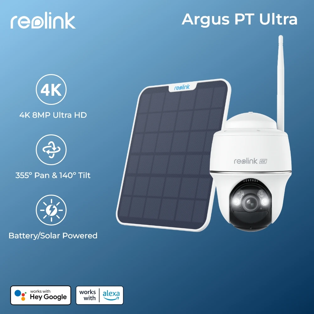 reolink 최초의 4K 무선 팬 & 틸트 보안 카메라 5/2.4 GHz Wi-Fi 8MP 실외 태양광 배터리 구동 IP 카메라 Argus PT Ultra