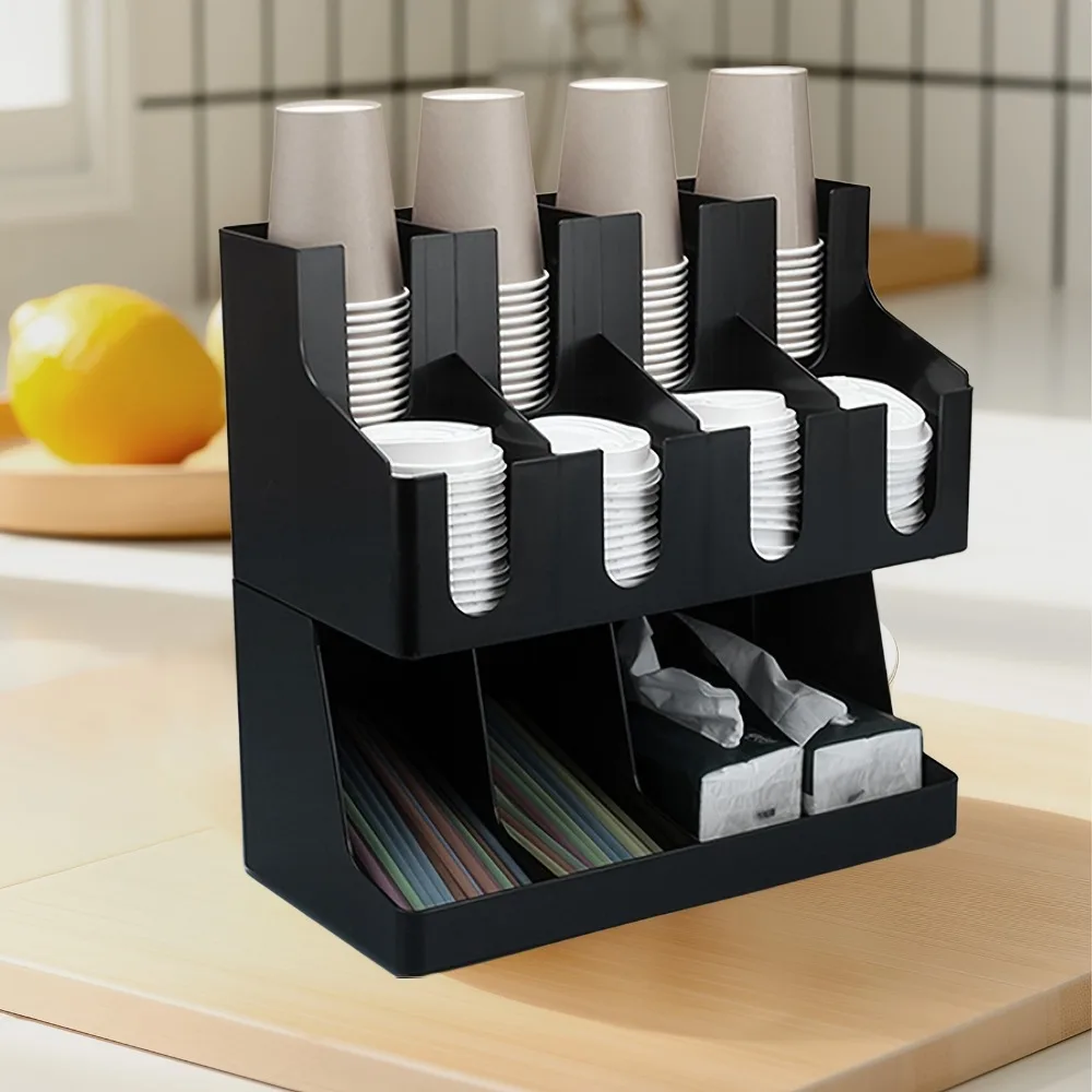 

Kitchen Paper Cup Storage Rack, Bar Paper Cup Holder, Cup Extractor, Multifunctional Tissue Straw Box, Single And Double-Layer Integrated Cup Holder, 15.75 X 8.07 X 16.34 Inches, Black, Suitable for Kitchen And Dining Rooms