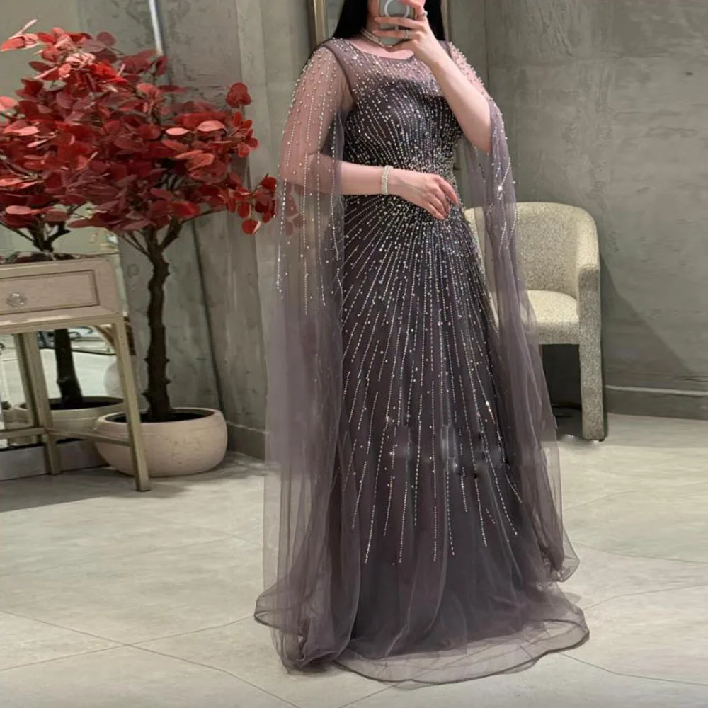 Abiti da sera personalizzati con perline ricamate di lusso con maniche ad aletta O collo con dettagli in paillettes فسات Бmaveraات Taglie forti