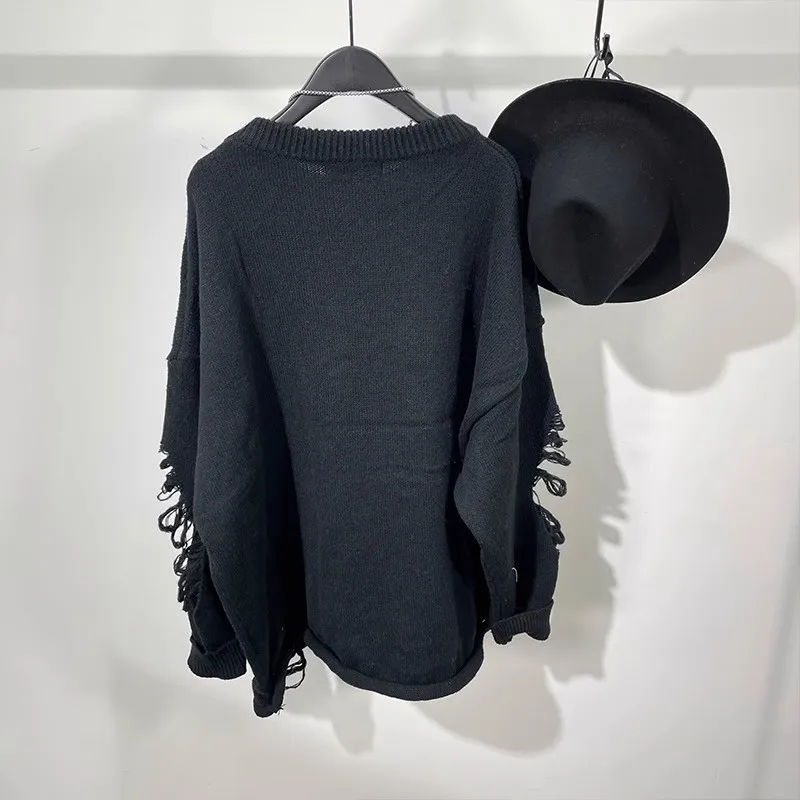 

ins dark trend brand original men's and women's designer ripped loose sweaters trendy hip-hop dropped shoulder thickened tops
