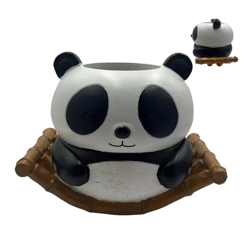 

Animal Planter Resin Cartoon Panda Cactus Pot Decorative Bonsai Pots With Drainage Holes Hand-Painted Indoor Plant Pots For Home