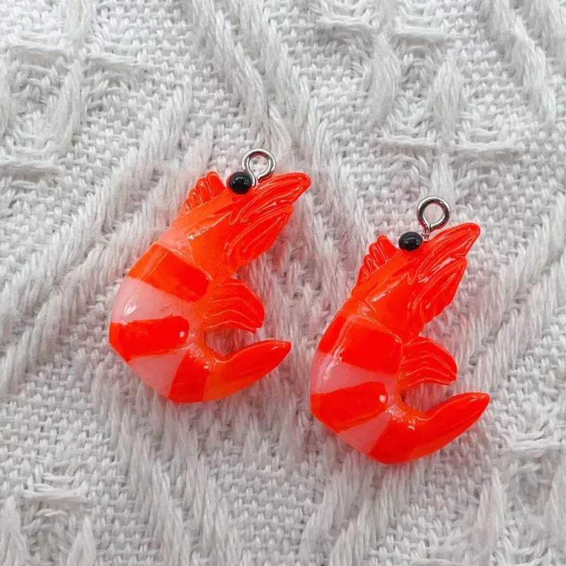 10Pcs Charms Simulation Shrimp 20x30mm Resin Pendant for Earring Bracelet Necklace Keychain DIY Jewelry Making Accessories