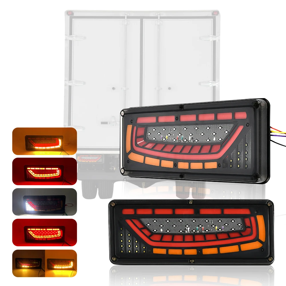 

2X 12/24V Truck Tail Light waterproof shockproof LED running water turn signal Brake Lights Reverse Lorry Bus Trailer Fog lamps
