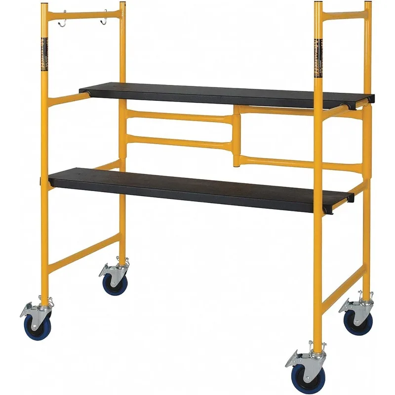 Scaffolding Platform, 9 Ft Reach, 500 Lbs Capacity w/Locking Wheels, Yellow