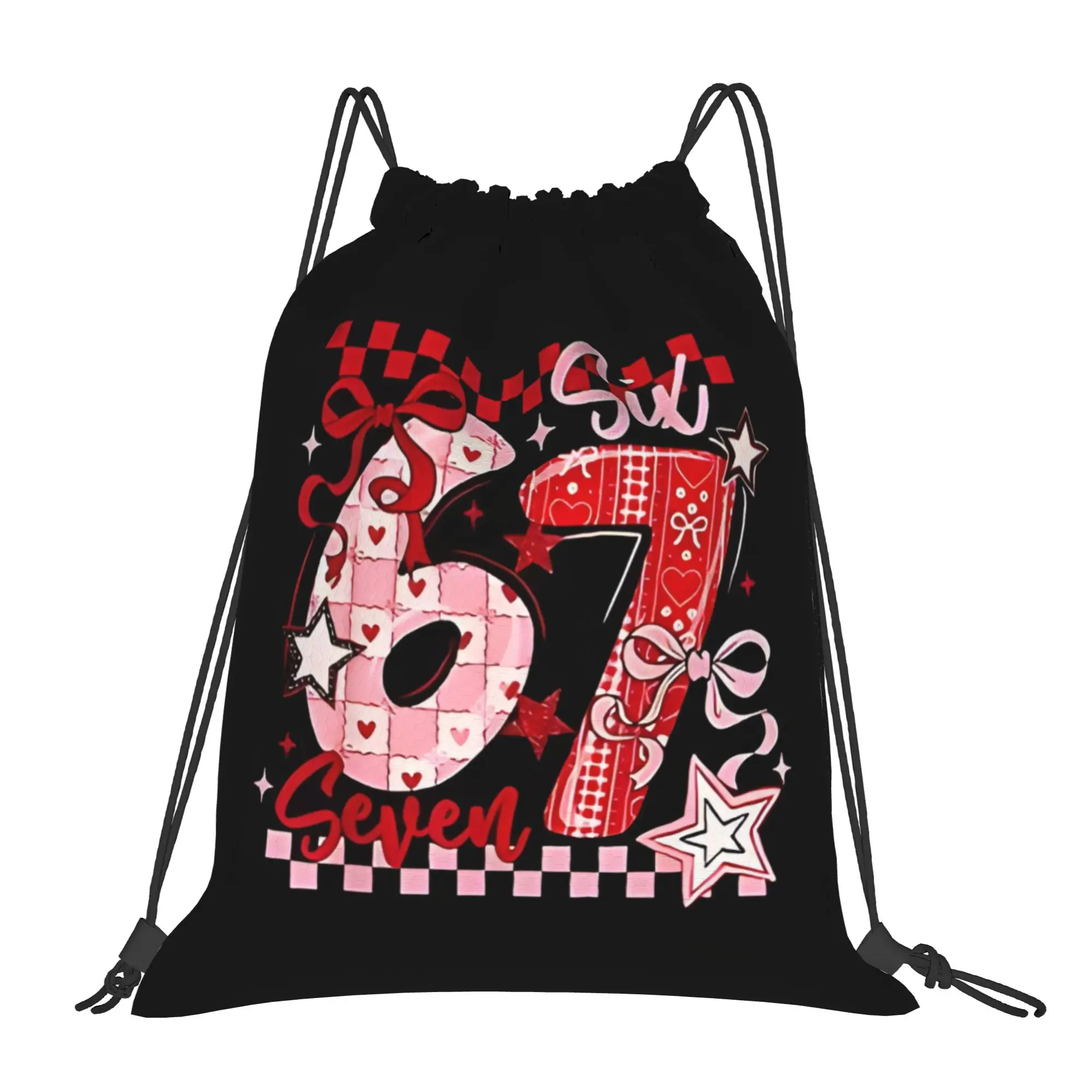 67 Six Seven Hearts Matching 67 Multi-function Pocket Men Women Storage Backpack Teenager Travel Bag Print Drawstring Bags