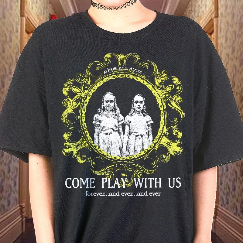 

Футболка Shining The Twins, футболка в стиле хоррор, уличная одежда в стиле хоррор, летняя свободная и дышащая футболка для мужчин и женщин