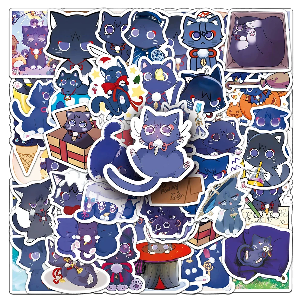 10/30/50pcs Game Genshin Impact Anime Cat Stickers Wanderer Balladeer Scaramouche Cartoon Decals for Water Bottle Phone Notebook