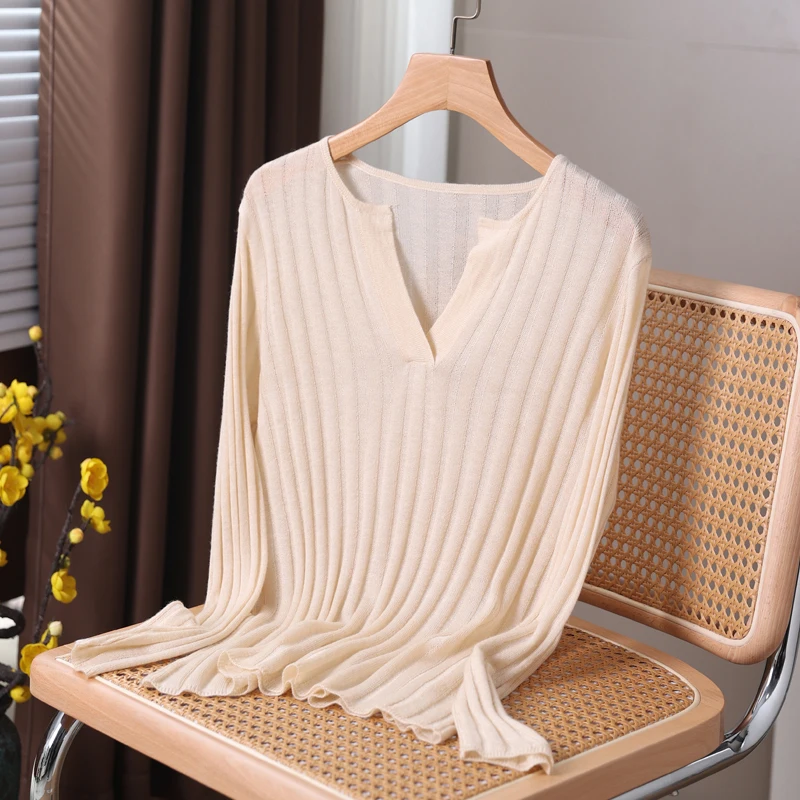 Women's Pullover Spring/Autumn Fine Imitation Wool Sweater Casual Solid Color Knitwear Fit Ladies TopsV Neck Korean Style Blouse