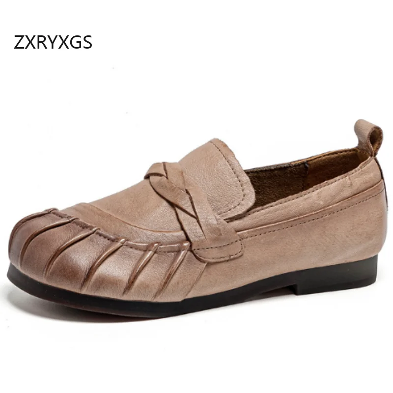 

ZXRYXGS, новинка 2025, осенний топ из воловьей кожи, классические женские туфли на плоской подошве в стиле ретро, удобная свободная модная банкетная обувь на мягкой подошве