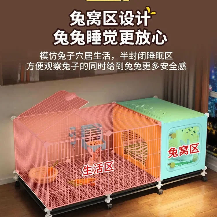 Household rabbit cage Indoor household rabbit special cage with rabbit sleeping area with toilet tray guinea pig
