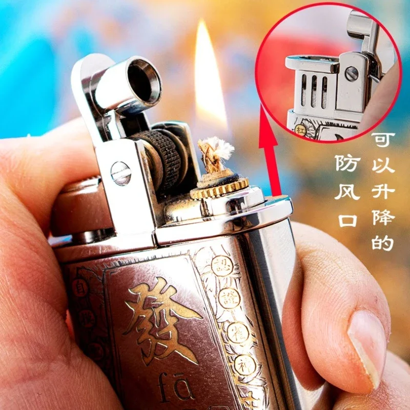 

Новая двусторонняя керосиновая зажигалка с изысканным гравировкой, передвижной чехол на лобовое стекло прессового типа для мужских аксессуаров