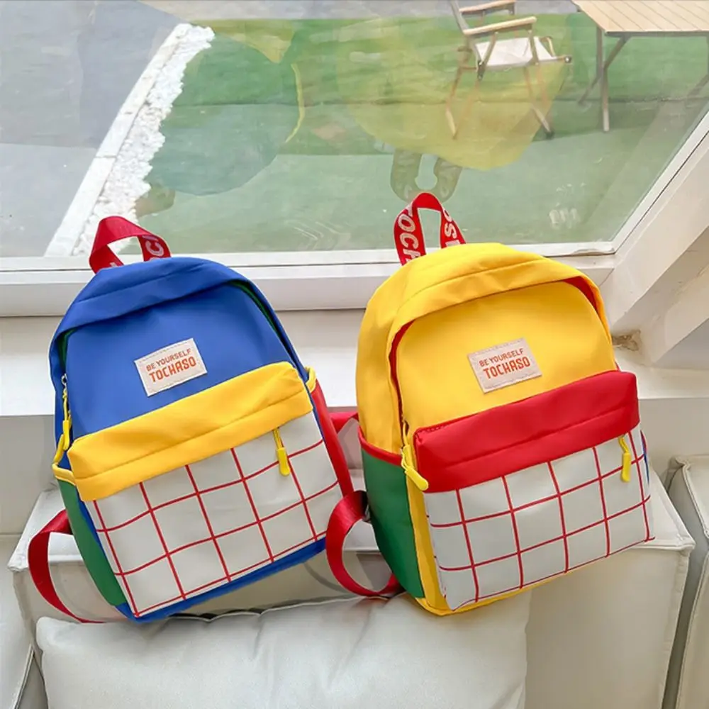 Creative Book Bag Contrast Color Plaid Backpack Korean Style Large Capacity Children School Bag Nylon Cute Shoulder Bag Children