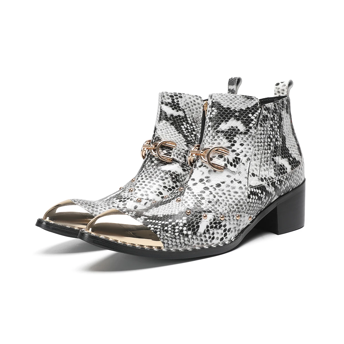 

Мужские короткие ботинки из натуральной кожи со змеиным узором и острым носком, деловые модельные туфли больших размеров, мужские вечерние мотоциклетные ботильоны на молнии