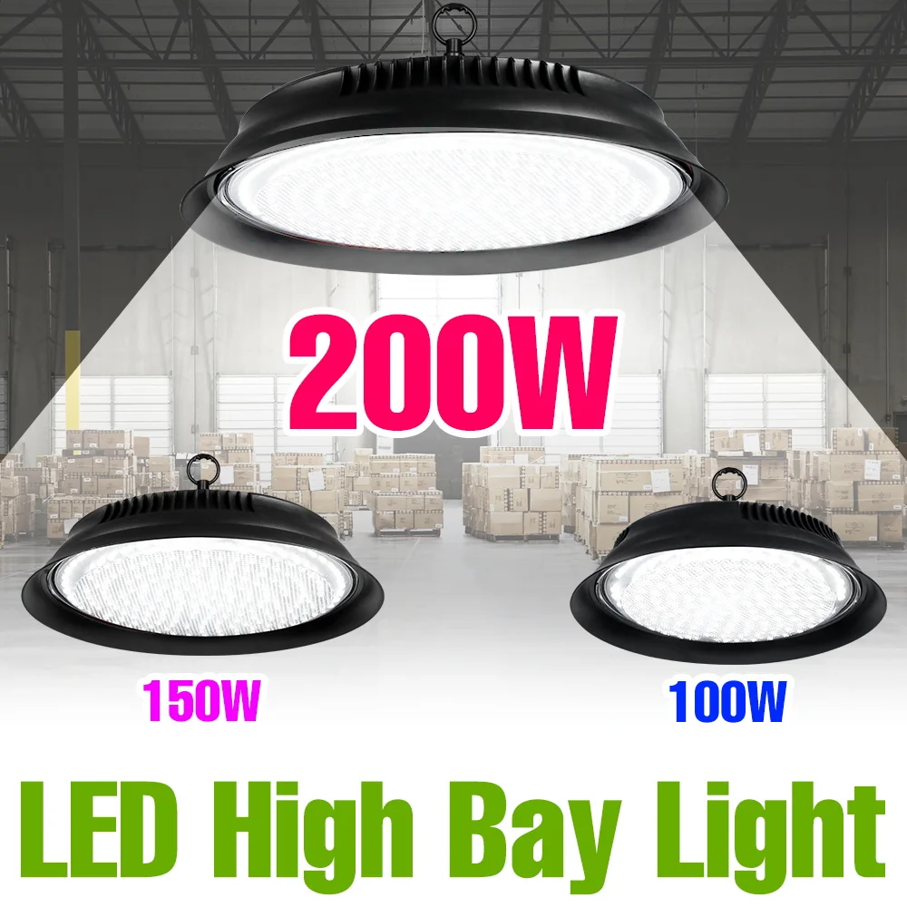200W LED Indoor Ceiling Light Garage High Shed Lamp Home Warehouse Workshop Spotlight With Hook No Flicker US/EU Plug AC100-277V
