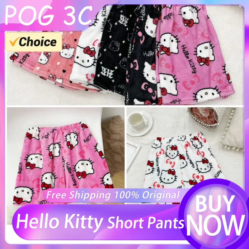 Hello Kitty Summer Shorts Pants Sanrio Athletic Kawaii Y2K flanella Ladies pigiama Pants Girl Gift Women Casual House Pants