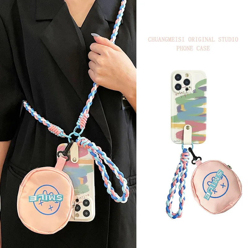 

Розовый кошелек для монет Doodle для Apple 14 pro, чехол для телефона iphone 13/12promax, защитный чехол 11, тканый клатч 13promax через плечо