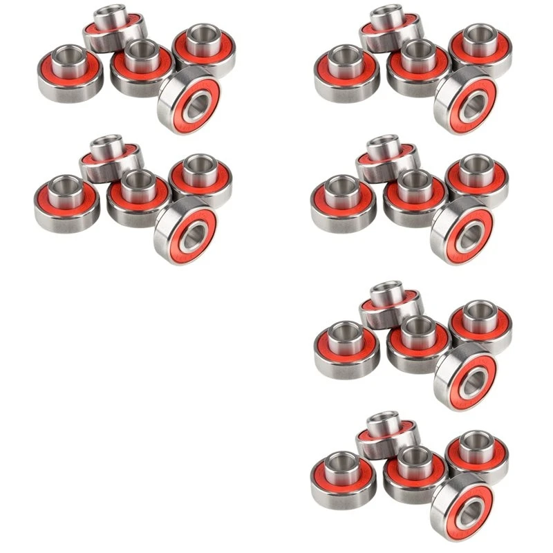 ABYP 30Pcs 608-2RS Longboard Integrated Bearing Skateboard Wheel Bearing Inline Roller Skate Bearing 8X22X12.6Mm,Red