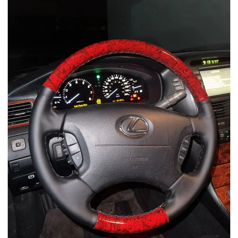 Custom Hand Stitched Non-slip Steering Wheel Cover for Lexus LS430 Ls460 600HL 2004 2005 2006 Wooden Leather Car Steering Wrap