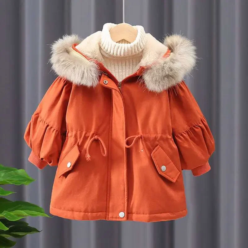 

Kids Winter Jacket for Girls Plush Parkas 2024 New Children Cotton-padded Coats Baby Warm Hooded Jackets Clothes
