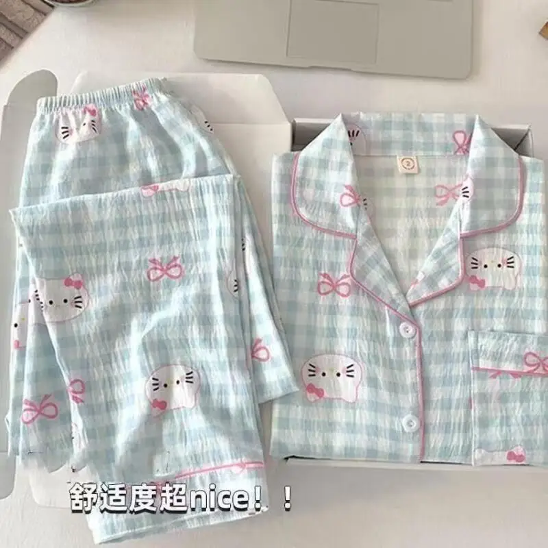 

Japanese Girls Long Sleeved Trousers Pajama Suit Women's Spring Autumn Cardigan Sweet Cartoon Student Home Clothes Two Piece Set