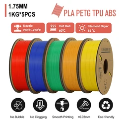 5KG PLA PETG TPU ABS Filament 1.75mm 1KG Filament Spool 3D Printer Filament for 3D Printer