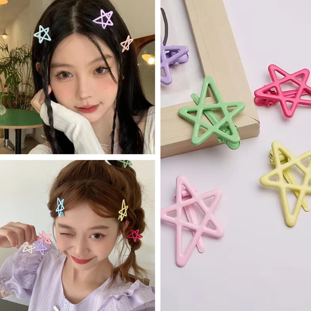 

2pcs Colorful Star Bangs Hairpins Hair Side Clips Claw Women Girls Sweet Cute Hair Edge Clips Gifts Hair Accessories Ornament