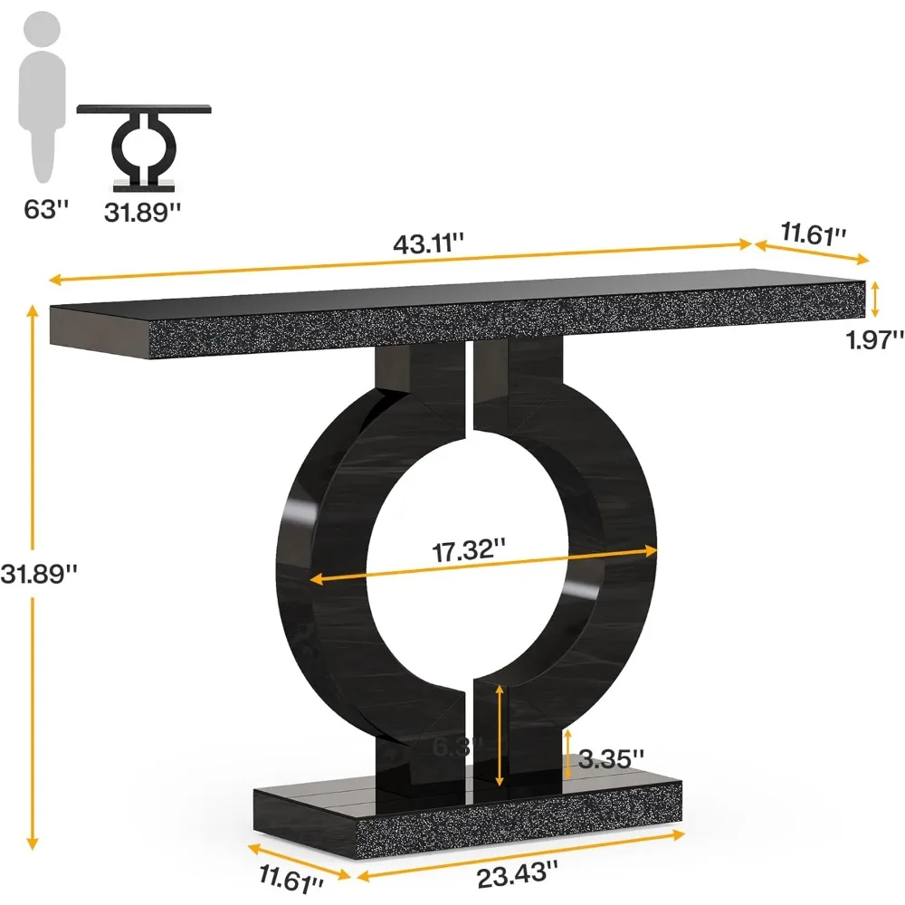 طاولة كونسول حديثة مقاس 43 بوصة مع قاعدة على شكل حرف O، وطاولة أريكة للمدخل مع لمسة نهائية مرآة لغرفة المعيشة والممر والمدخل #2