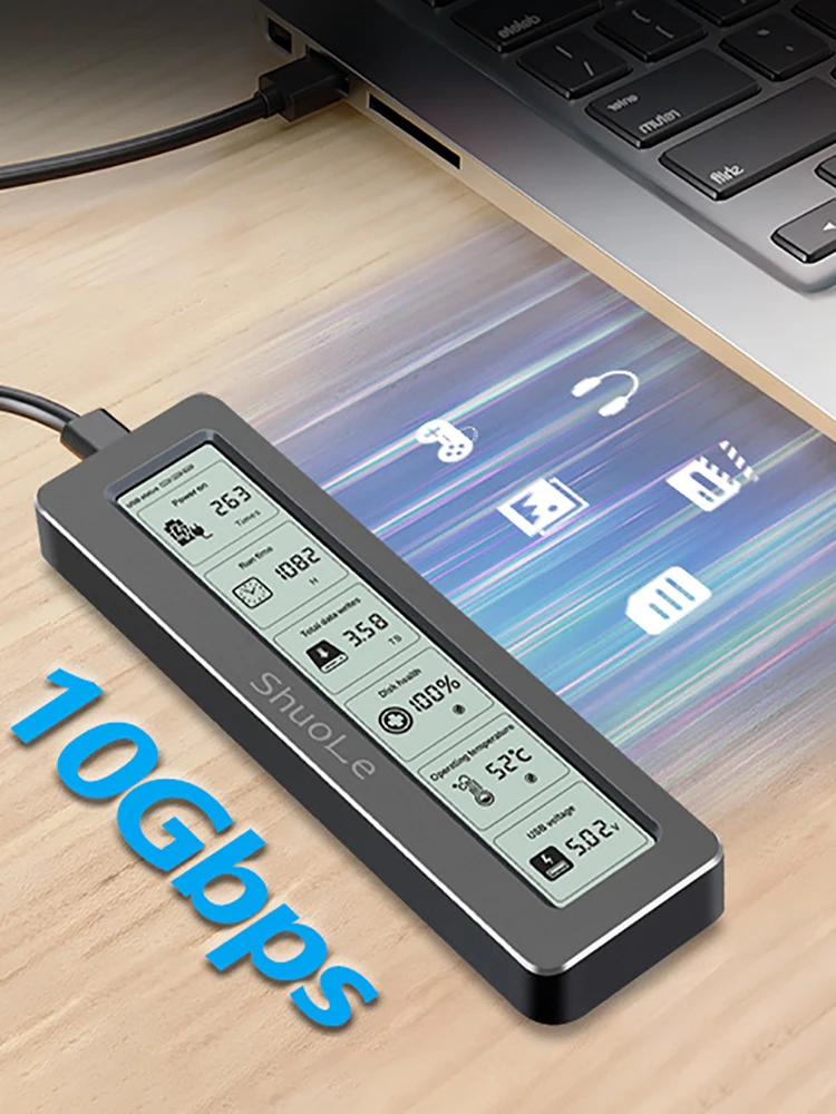Obudowa M.2 NVME/NGFF Dual Protocol SSD z funkcją wizualnej detekcji stanu dysku, inteligentna obudowa SSD, USB 3.2 Gen 2 10Gbps, aluminiowa obudowa PCI-E — zdjęcie produktu 7