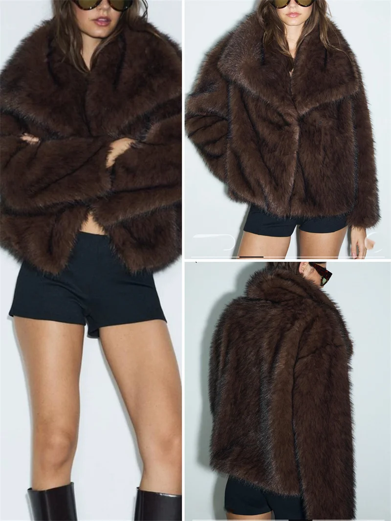 معطف Ele Winter ort للنساء من الفرو الاصطناعي طويل Sve بياقة مقلوبة من مادة البوليستر للدفء #1