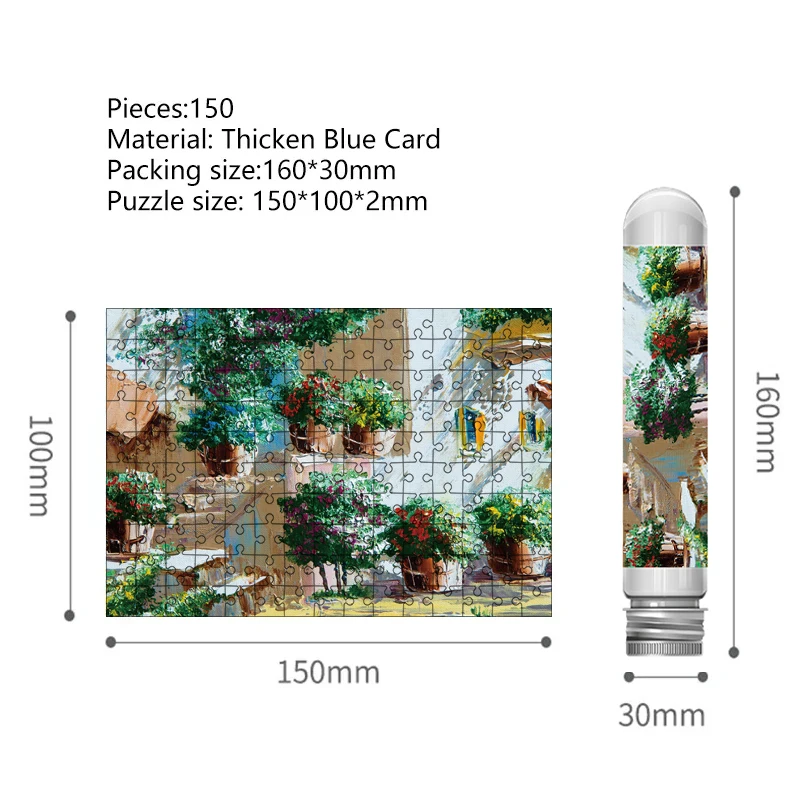 150PCS Mini Test Tube Jigsaw Puzzles Tranquil Street Corner Decompression Toy Fridget Puzzle Game Family Decoration