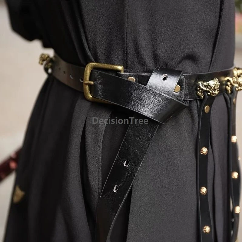 

2025 retro improved modern daily fashionable leather belt versatile chinese tang style round neck robe belt hanfu accessory