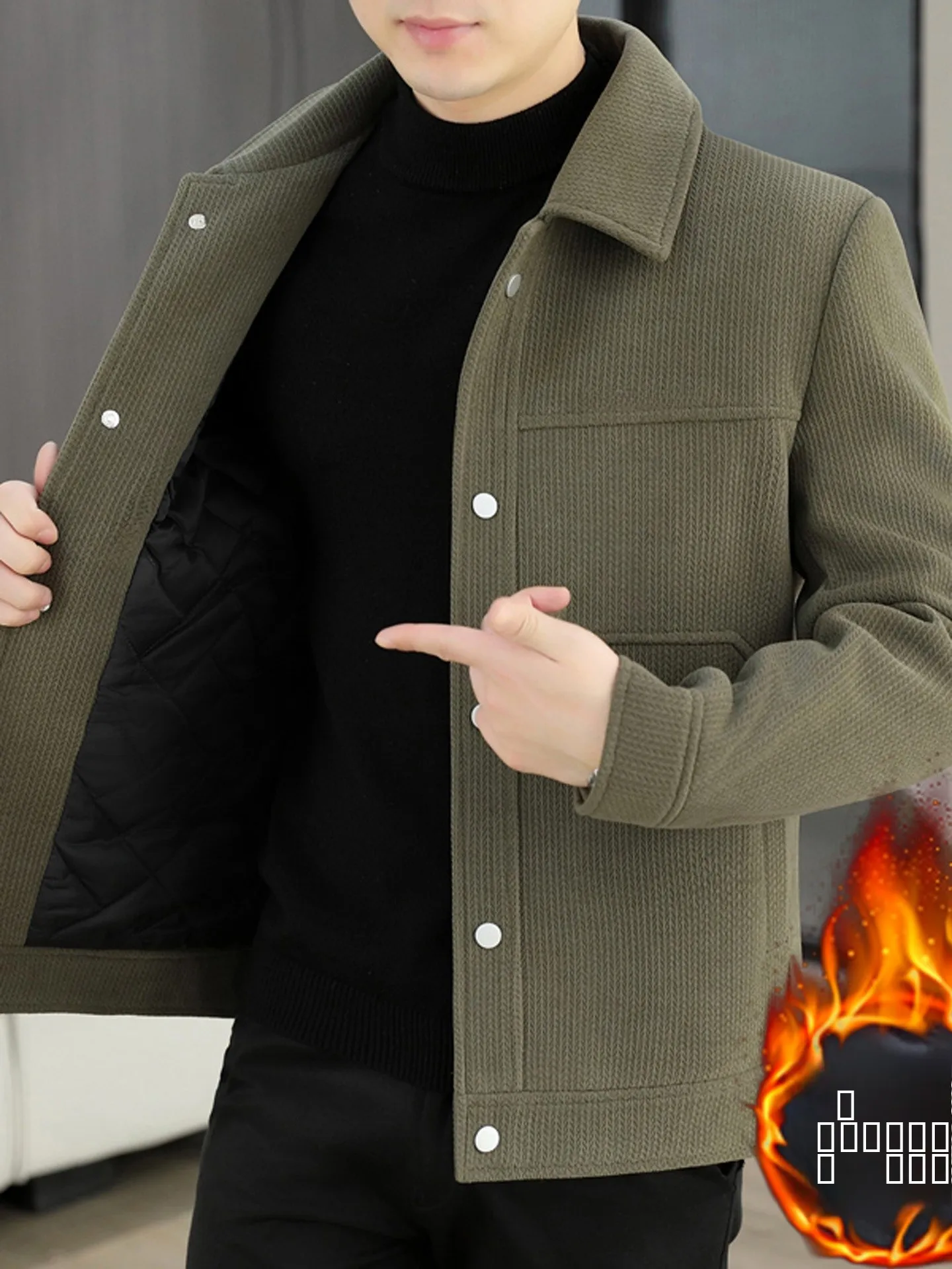 

Утепленная хлопковая фланелевая мужская куртка: зимнее деловое повседневное молодежное модное пальто премиум-класса с имитацией шерсти и воротником