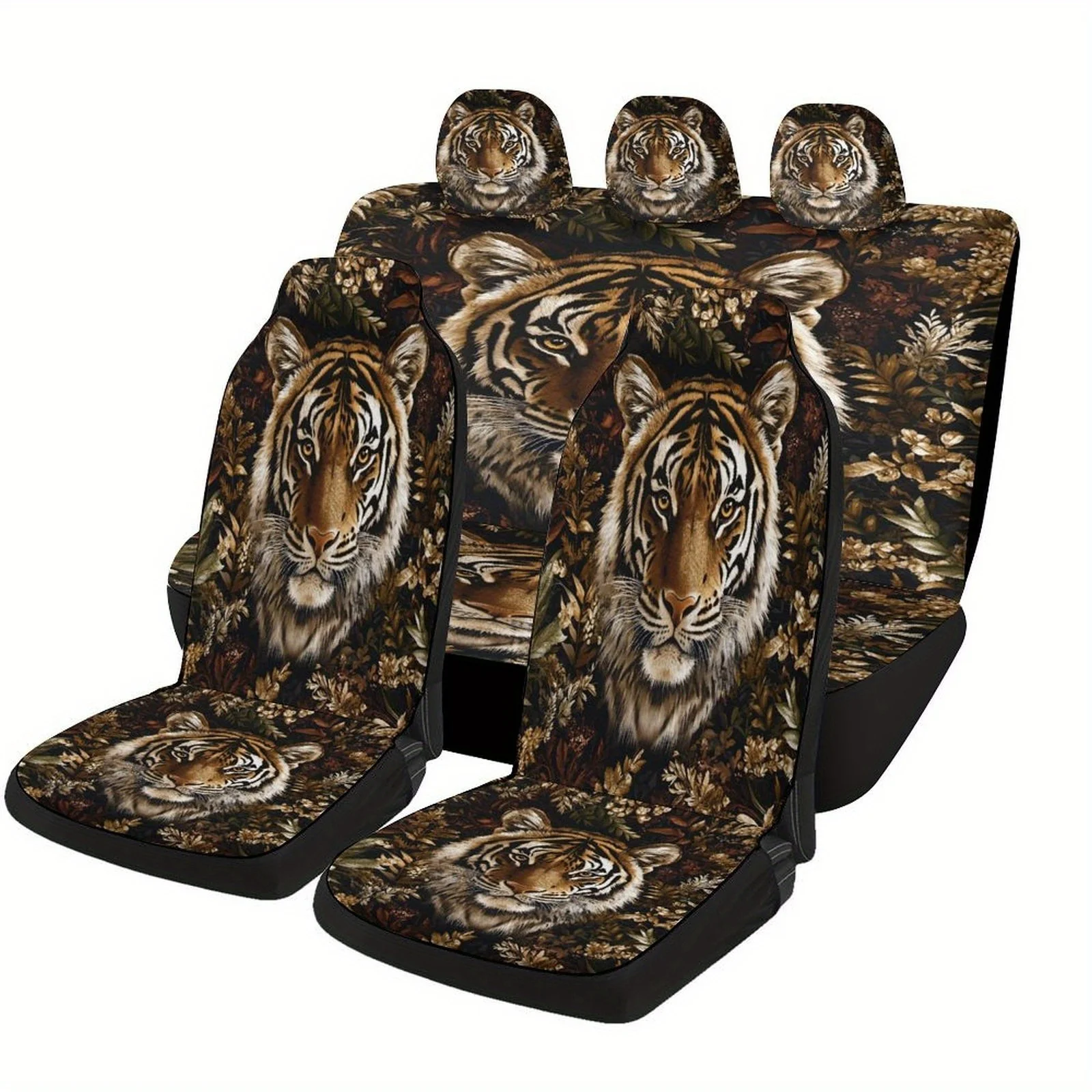 

Tiger In Jungle Designed Car Seat Covers Set For Most Cars, Trendy Novelty Decorative Car Seat Protector Covers Full Set, Univer