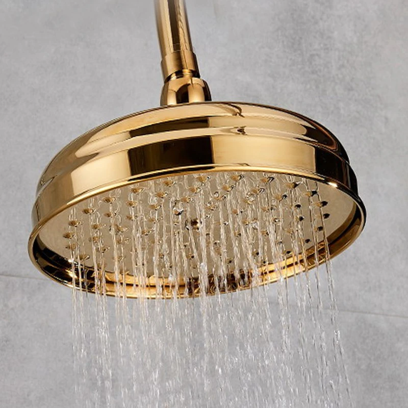 Luxury Gold Color Brass Round 8 Inch High Pressure Rainfall Shower Head 360°Rotation Adjustable Waterfall Rain Shower Head