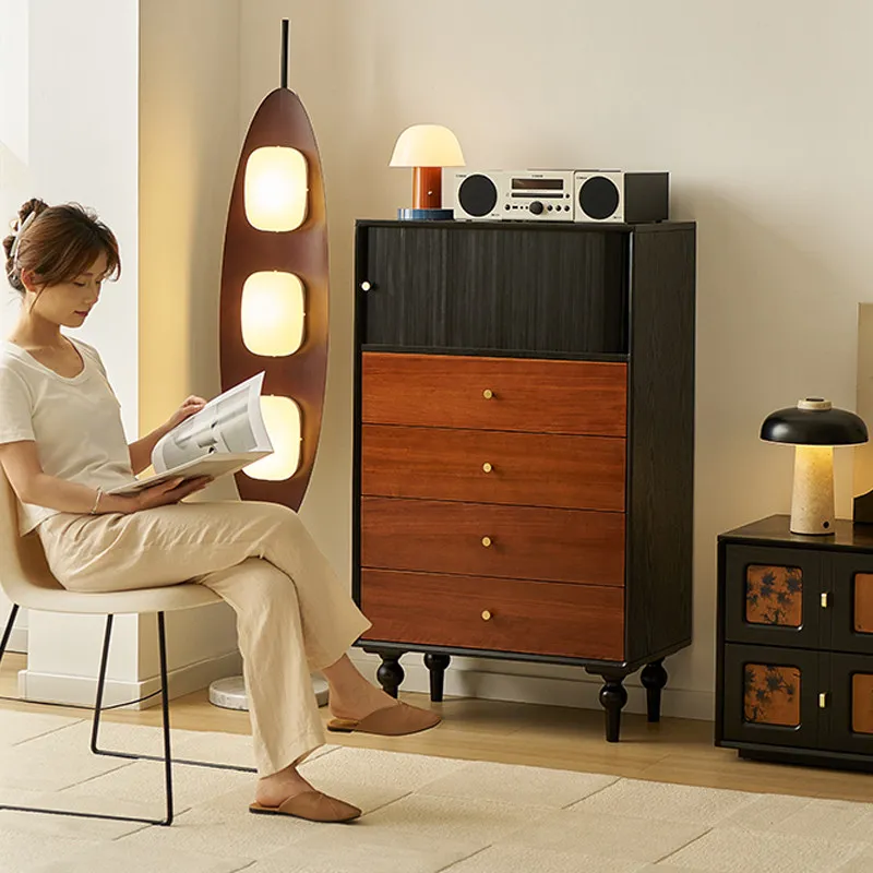 

Solid wood antique style four-bucket drawer type chest cabinet against the wall integrated side cabinet