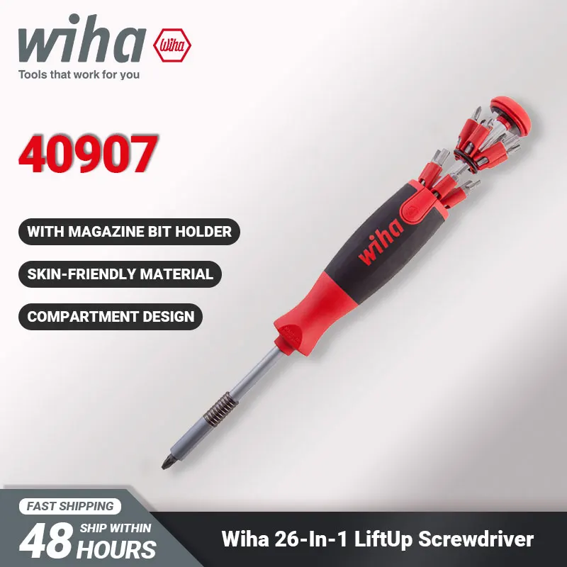 

Wiha 40907 LiftUp 26 in 1 Screwdriver Set with 13 Double Bits Magnetic Bit Holder Mixed with Two Row Bit Clip SoftFinish Handle