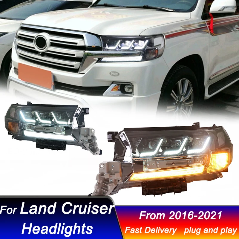 

Автомобильные фары для Toyota Land Cruiser 2016-2021 LEXUS, полностью светодиодные фары, обновление DRL, динамический сигнал, передний фонарь в сборе