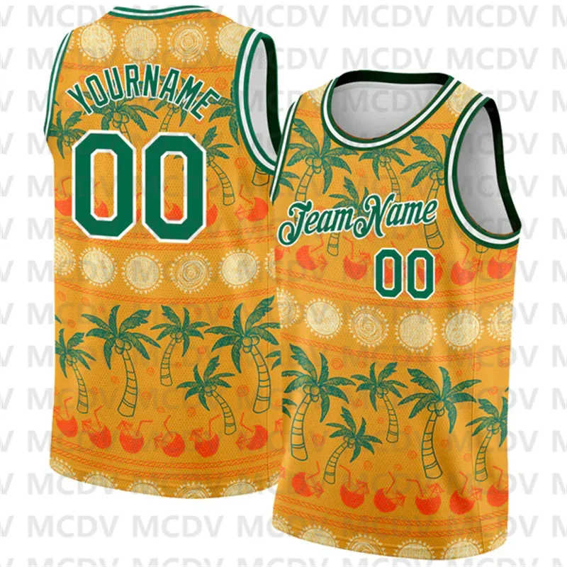 Custom Aqua White-Red 3D Pattern Tropical Hawaii Beach Authentic Basketball Jersey