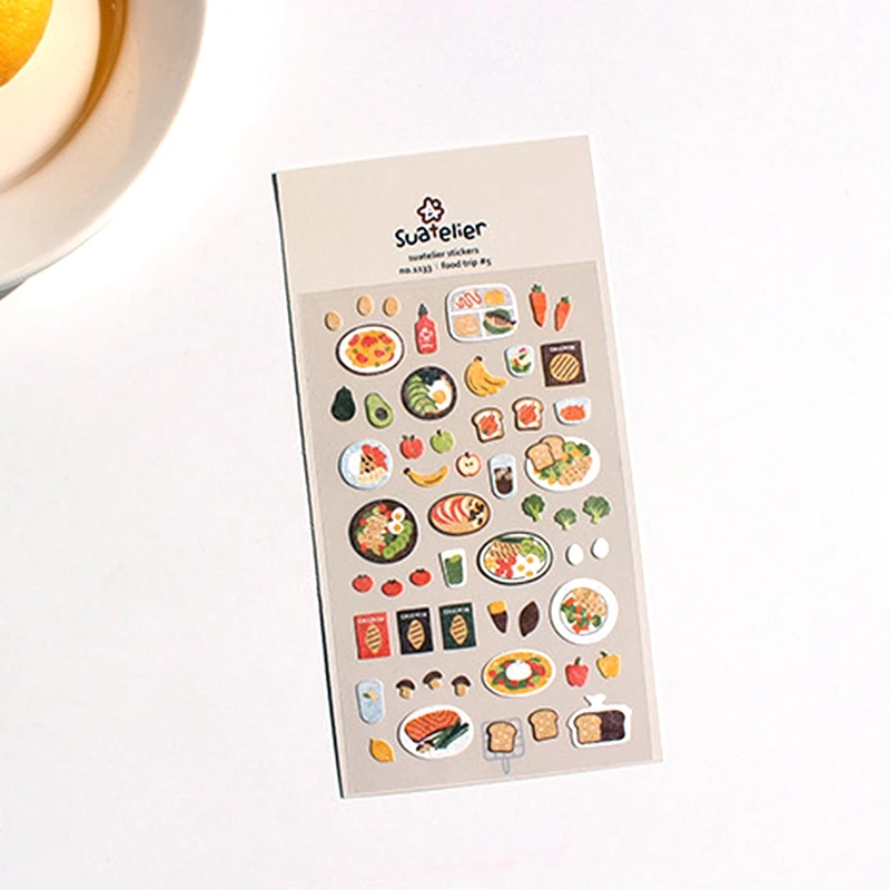 Suatelier Food Trip Stickers for Scrapbooking Cute Brunch Dishes Cutting Dies Junk Journal Sticker Diary Home Decoration Craft