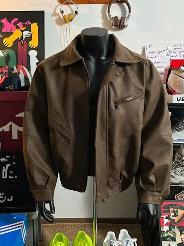 

Retro American Sle Loose Fit Pilot Jaet Men's Faion Spring Autumn Outerwear Zipper Closure Long Sve Anti-Wrinkle
