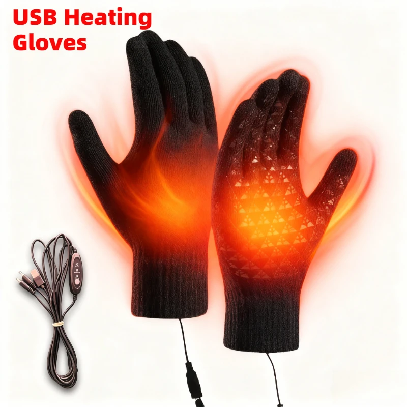 

Winter Electric Heated Gloves Touch Screen Motorcycle/Bike Warm Gloves Outdoor Riding Skiing Mitten USB Heated Gloves No Battery