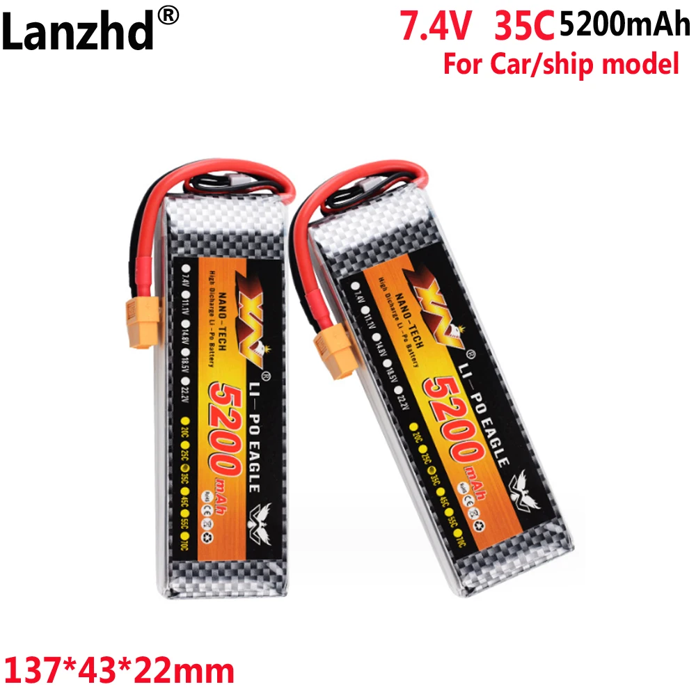 Car model Ship model Ship battery 7.4V 5200mAh 35C 2S polymer RC climbing car ship model power lithium battery