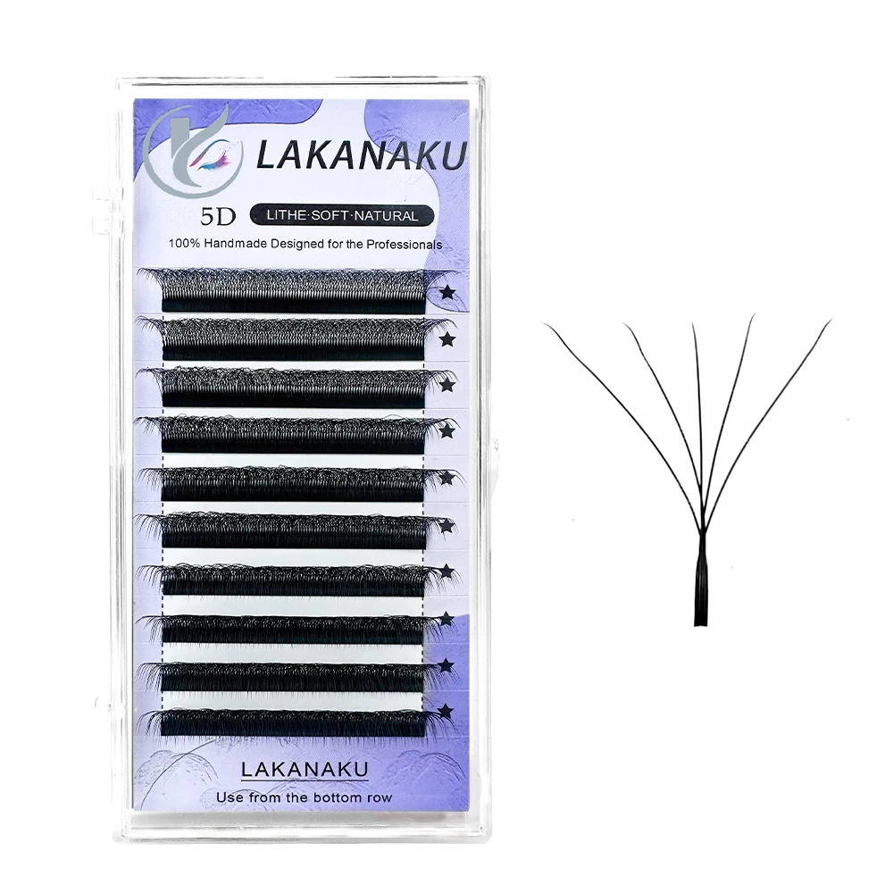 LAKANAKU 5D W Eyelashes Fluffy Premade Lashes Extensions D Curl Cilios W