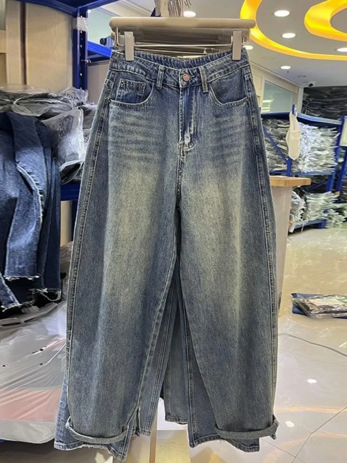 

Large Size 300 Pounds Vintage Washed Denim Jeans Men's Loose Casual Dad Long Pants Autumn American Style Versatile Youth Popular