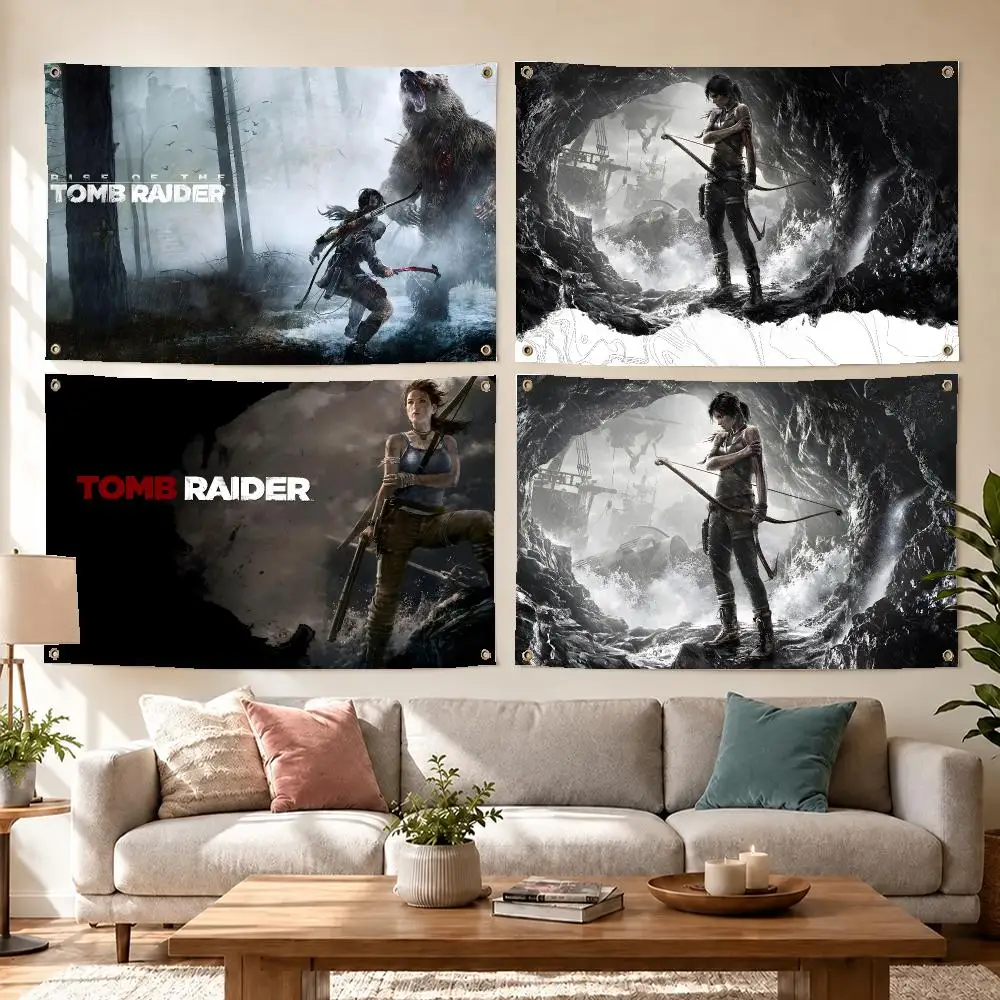 Sharp Game Tomb Raider Flags Concert Print Wall Hanging Art Banner, Indoor Outdoor Bedroom Home Decor Backdrop, Perfect Gift