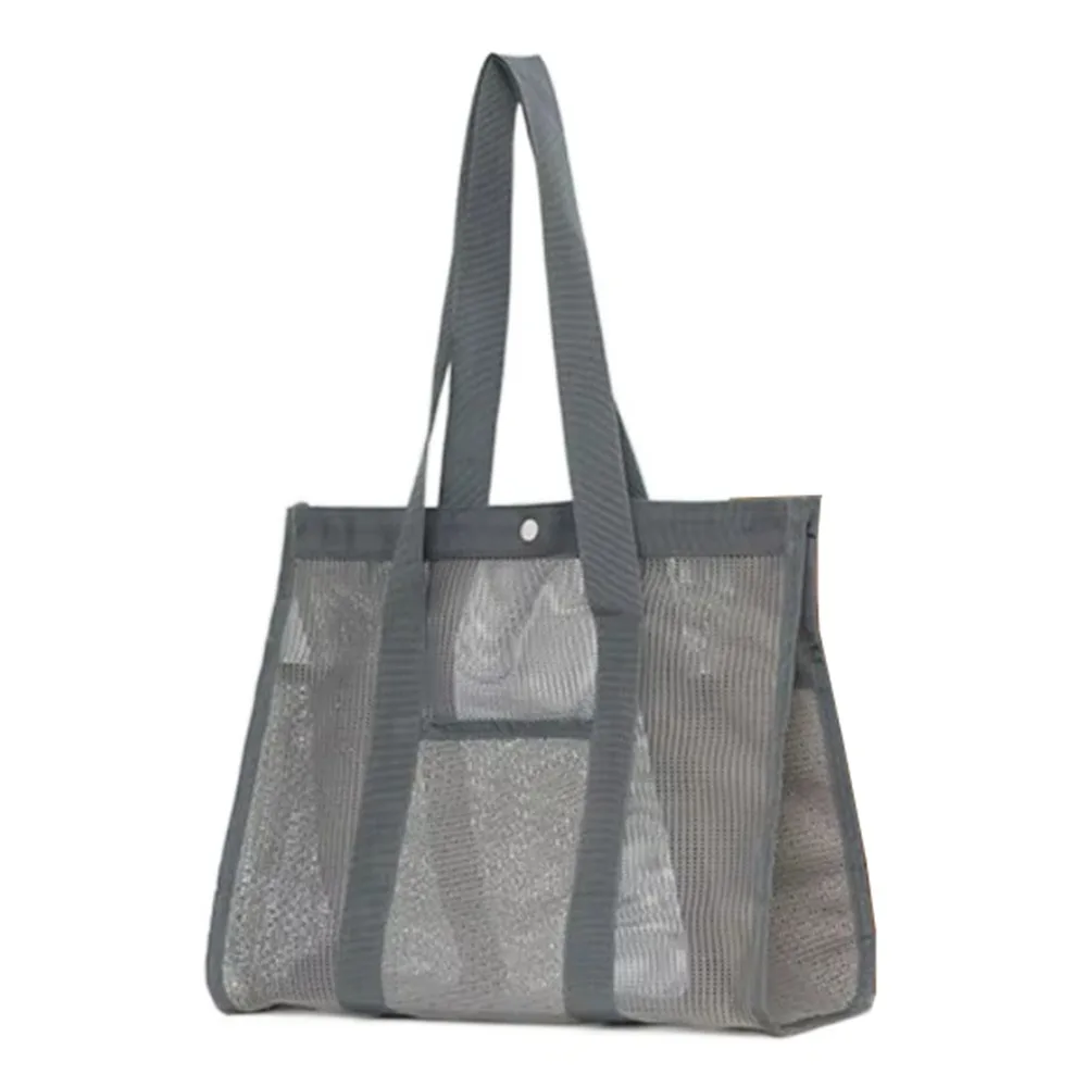 

Large-Capacity Mesh Beach Handbag Drawstring Lightweight Beach Toy Baskets with Handle Snaps Travel Wash Tote Bag Fitness