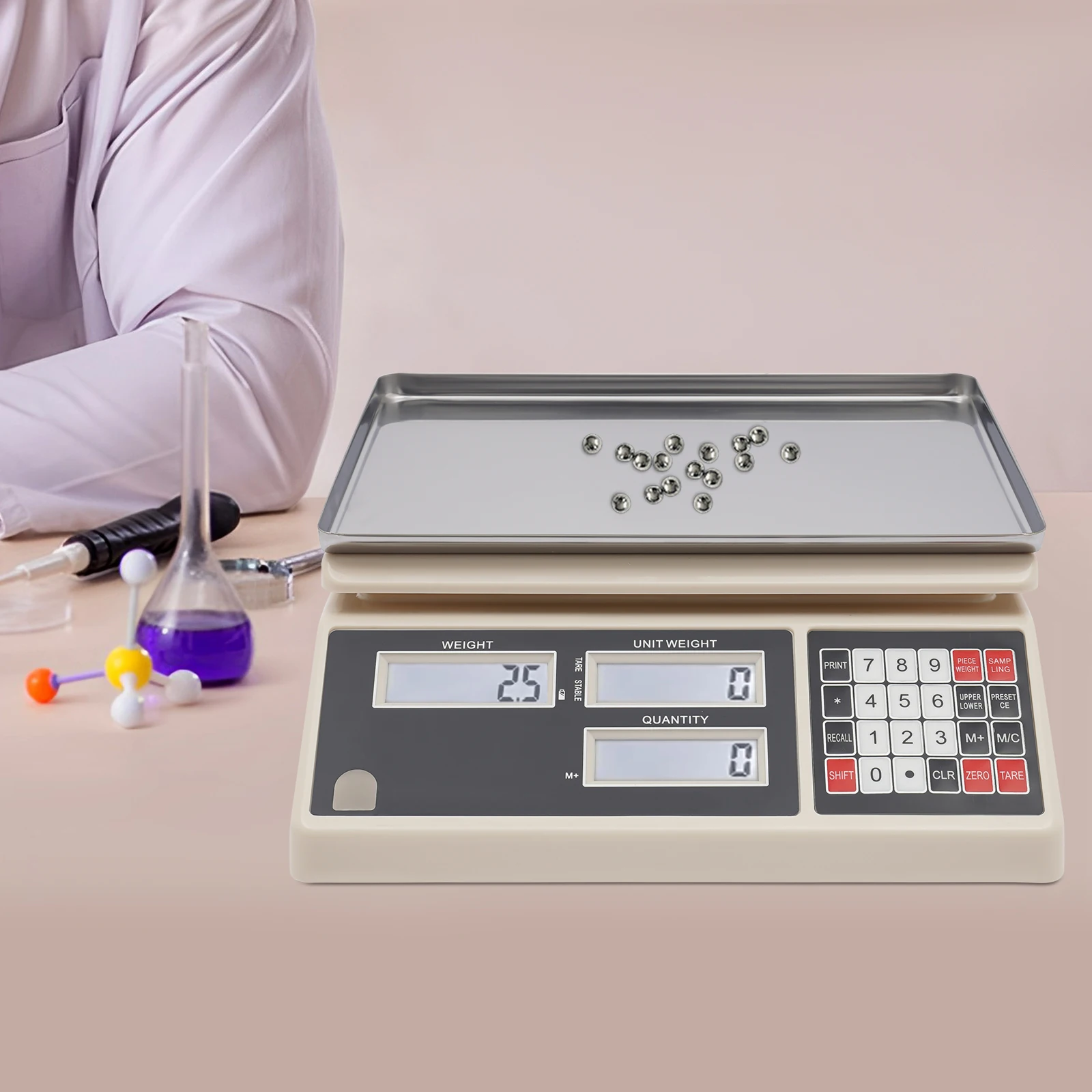 Precision Counting Scale with LED Display, 15kg/33lb Capacity, 0.5g Accuracy for Weighing, Counting, Lab, Industry, Home Use